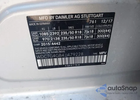 2018 Mercedes-Benz Gla 250 4Matic z USA, uszkodzony, nr VIN WDCTG4GB4JJ479228